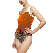 Women's Classic One-Piece Swimsuit (AOP) Sunset Holland Michigan at Sunset; "The Holland Beach One Piece Bathing Suit"
