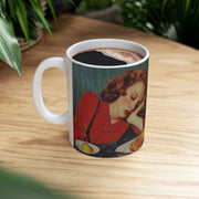 Vintage Housewife Ceramic Mug, 1950s Fashion Girl Coffee Cup, Retro Kitchen Decor, Tea Mug, Women's Birthday Gift, Homemaker Mug, Unique