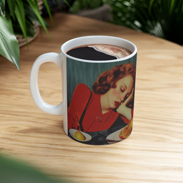 Vintage Housewife Ceramic Mug, 1950s Fashion Girl Coffee Cup, Retro Kitchen Decor, Tea Mug, Women's Birthday Gift, Homemaker Mug, Unique