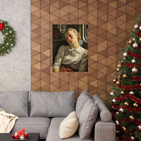 Matte Vertical Posters Laconic Woman on a Bus, Nick Palsgraf 1946 ( Inspired by Lucian Freud )