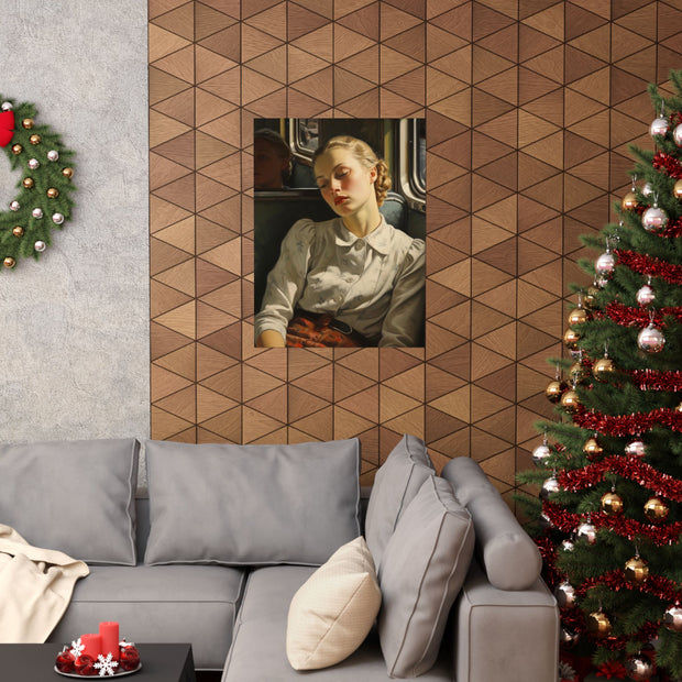 Matte Vertical Posters Laconic Woman on a Bus, Nick Palsgraf 1946 ( Inspired by Lucian Freud )