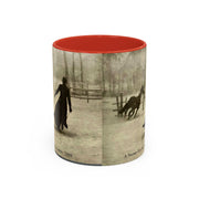 Vintage Victorian Woman and Horse on a Snowy Day, 1899 Coffee Mug, 11oz - Félix Thiollier Antique Farmhouse Style Cup, Horse Lover Gift