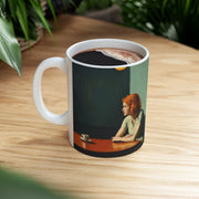Ceramic Mug, 'Far from Alone' 'Woman & Lipstick' by Nick Palsgraf, inspired by Edward Hopper