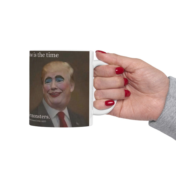 Ceramic Mug, Antonio Gramsci Quote Coffee Cup, Triplets in Terror Painting, Trump Clownface, 11oz, Tea Cup, Gift, Novelty Mug, Kitchen