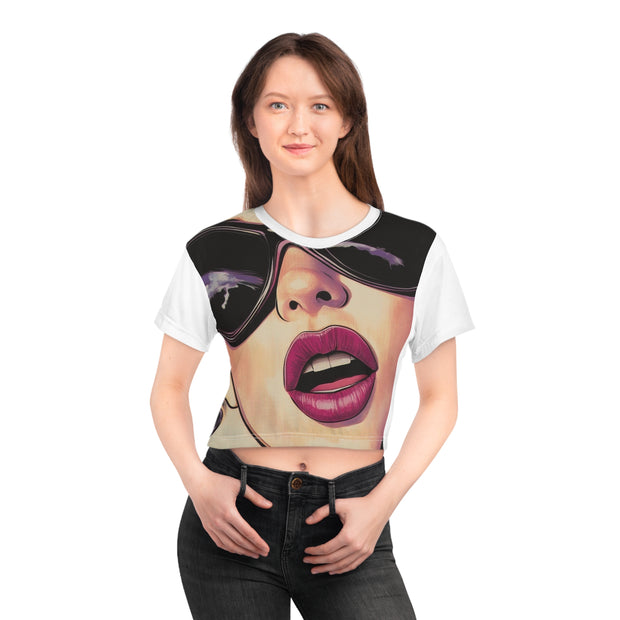 Snarlingly Cute Sunglasses Crop Tee Shirt, Cropped Top, Summer Fashion, Trendy Tshirt, Cool Graphic Tee