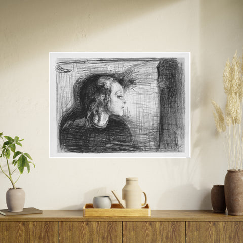 Art Poster, Horizontal Frame, Edvard Munch The Sick Child Version 2 (1896) 40 x 30, Sad and Beautiful Child Seeking Solace, Home Decor, Wall