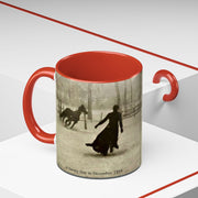 Vintage Victorian Woman and Horse on a Snowy Day, 1899 Coffee Mug, 11oz - Félix Thiollier Antique Farmhouse Style Cup, Horse Lover Gift