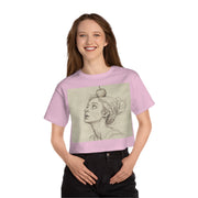 Cropped T-Shirt, Woman with Apple Design, Heritage Style, Gift for Her, Fashion Tee, Customizable Top