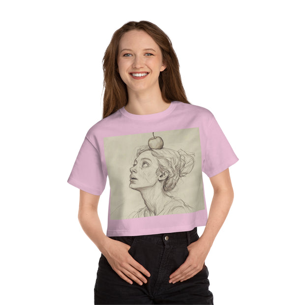 Cropped T-Shirt, Woman with Apple Design, Heritage Style, Gift for Her, Fashion Tee, Customizable Top