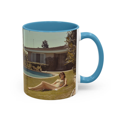 Retro Coffee Mug, 1950's Vintage Atomic Explosion, Sunbathing Giantess, Laconic Bathing Beauty Cup, Unique Tea Mug, Geek Gift, Nostalgia