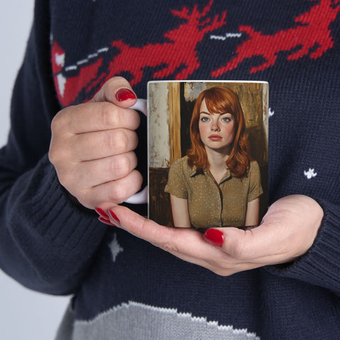 Hollywood Star Ceramic Mug, 11oz - Dark Lucian Freud Style Coffee Cup, Unique Movie Star Design by Nick Palsgraf, Gift for Film Buffs,