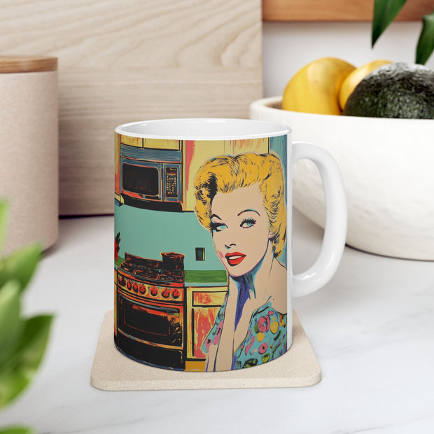 Vintage Housewife Ceramic Mug, 1950s Fashion Girl Coffee Cup, Retro Kitchen Decor, Tea Mug, Women's Birthday Gift, Homemaker Mug, Unique