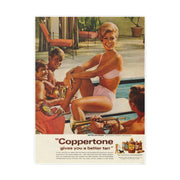Poster Print: 1970 Coppertone Ad Featuring Bouffant Woman and Glen Campbell-Like Poolside Admirers, Wall Art, Room Decor, Vintage Poster,